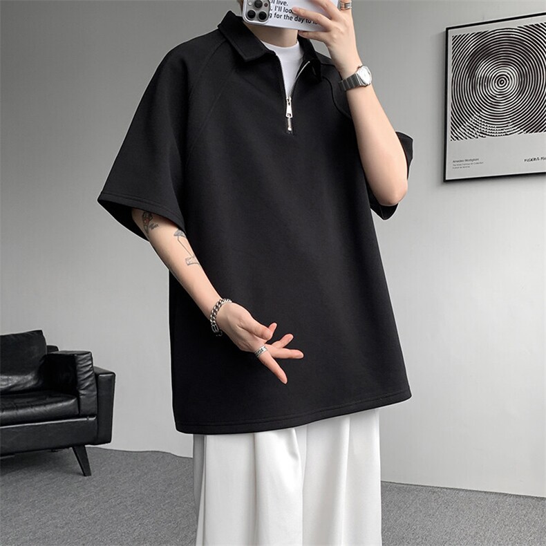 8XL-M半拉链t恤短袖POLO衫男款夏季美式翻领宽松大码半袖DT008P45,男装T恤,电商B312