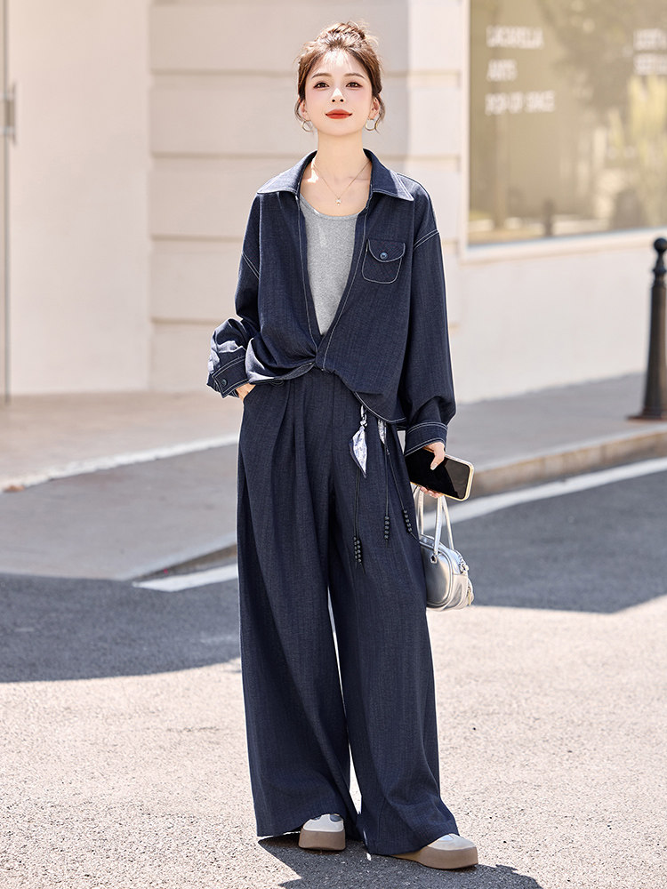 设计感休闲套装女2025秋季新款洋气减龄显瘦外套阔腿裤超火三件套,女装套装/套裙,悠米