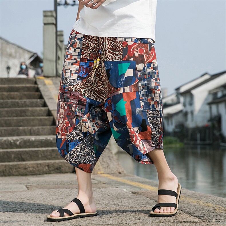 泰旅游棉麻风棉麻男女休闲裤东北尼泊尔大裆裤阔腿裤七分裤图片