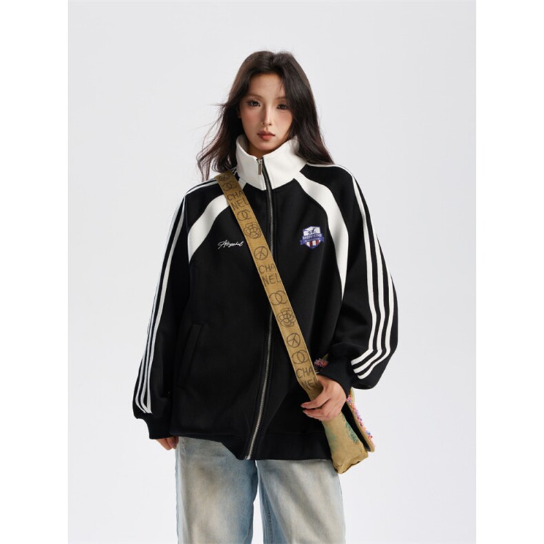 重磅400克三条杠撞色立领卫衣开衫男秋冬季宽松上衣P75X128，男装卫衣，星座803