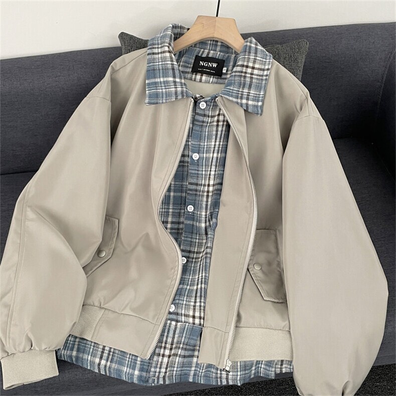 假两件外套男女生春秋季新款拼接撞色宽松飞行服夹克JKY6633-P70,男装夹克,星座302B