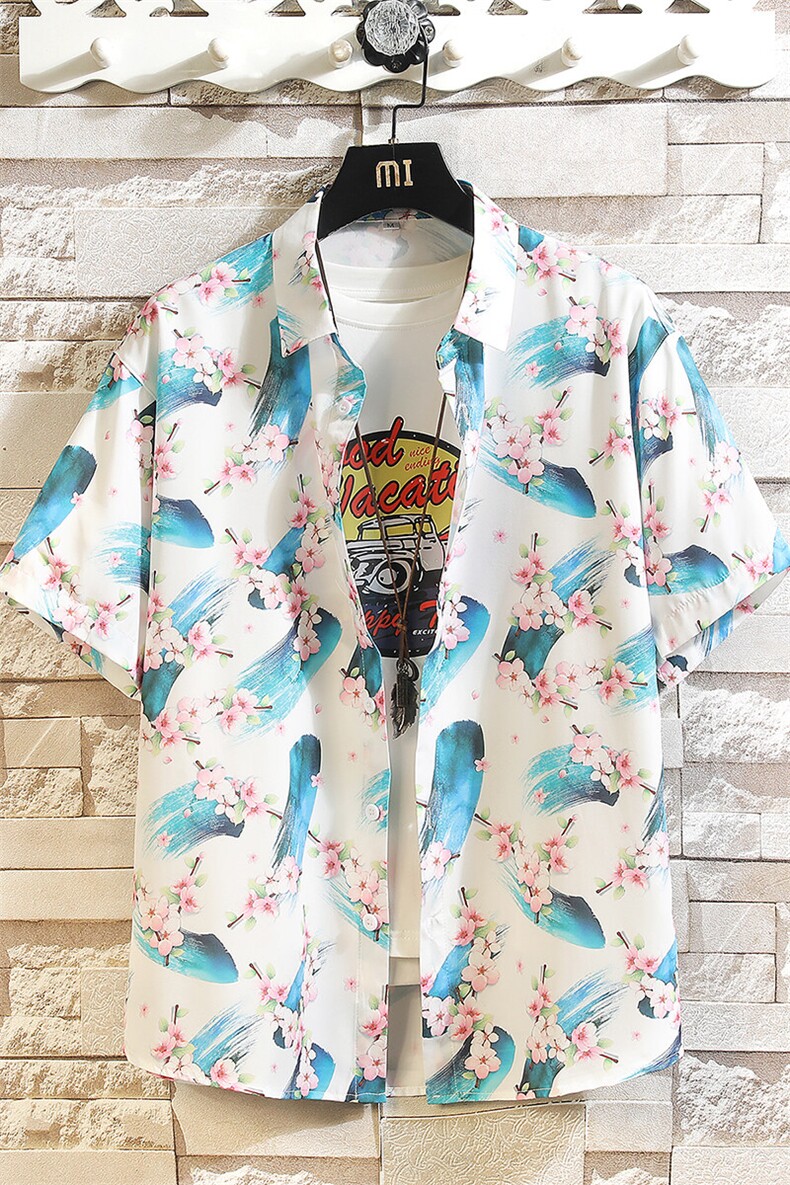 精品花衬衫大码男短袖夏季痞帅休闲上衣服外套翻领衬衣A012/P35,男装衬衫,电商A012