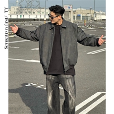 5322-P70美式复古短款皮衣外套男秋季痞帅机车皮夹克棒球服，男装夹克，星座215-1