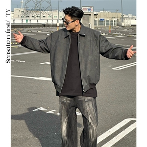 5322-P70 美式复古短款皮衣外套男秋季痞帅机车皮夹克棒球服图片
