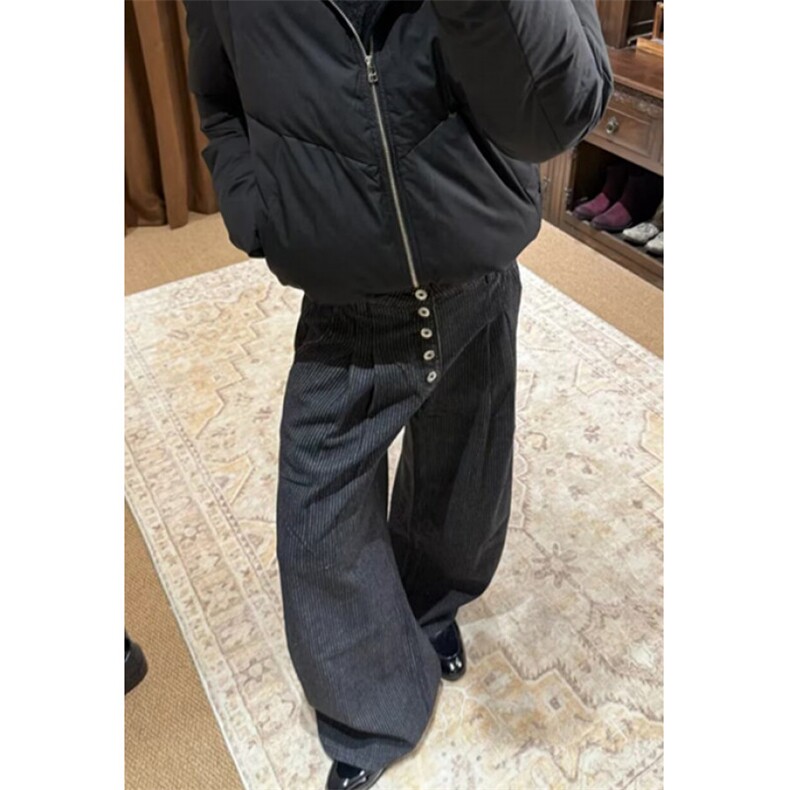 黑色设计感阔腿裤女休闲西装裤高腰垂感宽松直筒拖地长裤KN9042,男装西服套装,星座1116A（原606A-3）