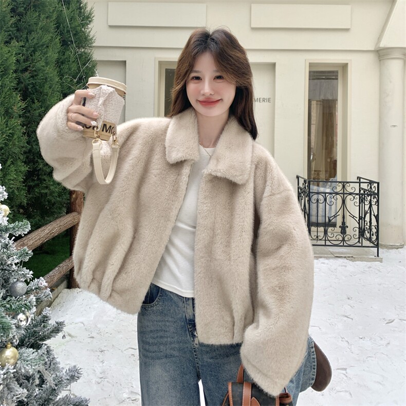 小个子翻领皮毛一体外套2C259-2507-P205-K298,女装短外套,2C259