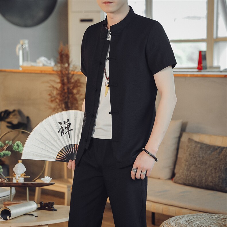 夏季套装男士两件套风复古唐装名族风T恤A334-TZ022-P65,男装民族服装,电商B339(原A334）
