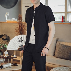 夏季套装男士两件套风复古唐装名族风T恤A334-TZ022-P65，男装民族服装，电商B339(原A334）