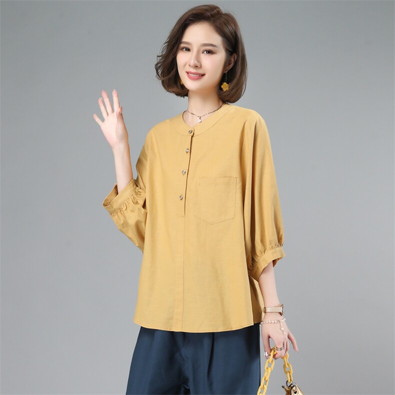 棉麻女夏2025新款小个子中年妈妈大码时尚洋气减龄亚麻，女装衬衫，奕阳依阁