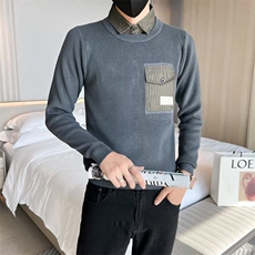 假两件毛衣男士秋季长袖打底衫修身气质潮牌男装针织衫S533-P60，男装针织衫/毛衣，星座1109-3