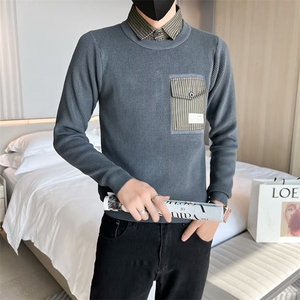假两件毛衣男士秋季长袖打底衫修身气质潮牌男装针织衫S533-P60图片