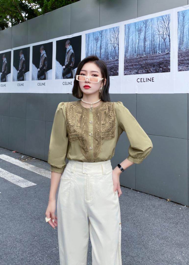 时尚拼接蕾丝花边衬衫，女装衬衫，她家