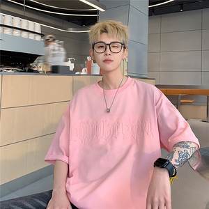 港风钢印字母潮短袖T恤男DT77775P25块特价控48：供抖音视频图片