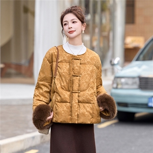 时尚立领羽绒服女2025冬季新款新中式宽松洋气短款90白鸭绒外套图片