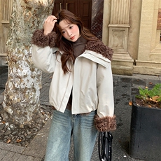 新款美式复古派克服加厚短款皮毛一体p225-k328，女装派克服，2D075
