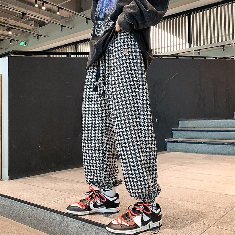 2023秋季港风青年千鸟格金属绣标休闲裤长裤束脚卫裤男K7395-P75,男装休闲裤,电商A441-1