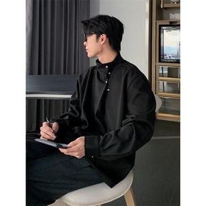 706-C59-P55 现货  春季高级感痞帅衬衫纯色休闲衬衣cleanfit上衣图片
