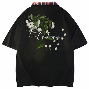 得物抖音品质 冰感面料 美式印花格子翻领POLO衬衫短袖T恤APL0303图片
