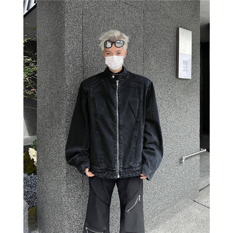 GC9868-P78垫肩水洗牛仔外套秋季痞帅美式cleanfit立领工装夹克,男装夹克,电商C233