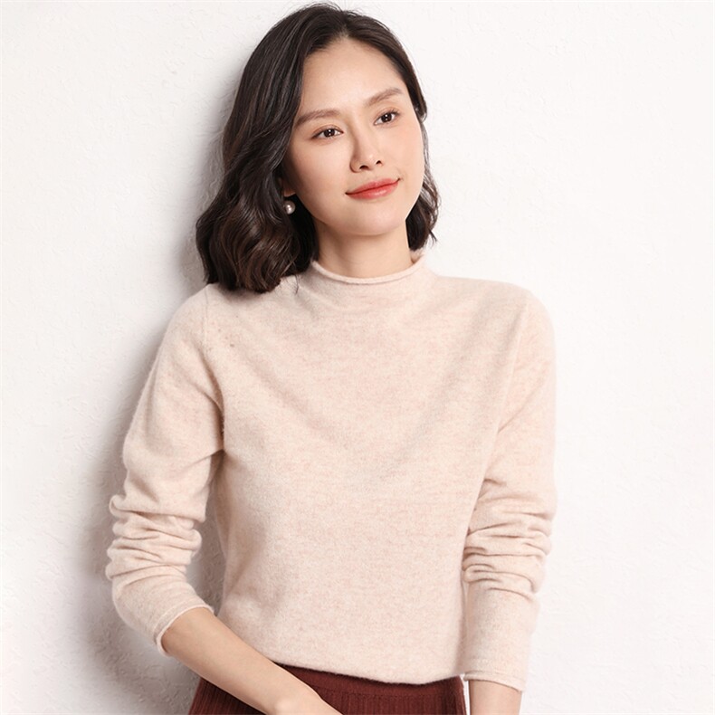 休闲/淑女山()2024年秋季长袖女士卷边领,女装羊毛衫,艾米娇羊绒