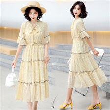 超仙温柔风雪纺碎花连衣裙女2025新款夏季气质v领收腰茶歇a字裙子，女装连衣裙，妙形