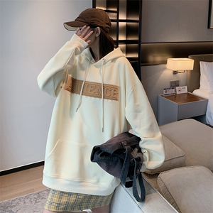 EQ190 重工艺凹凸印花连帽套头卫衣春季学院风情侣装外套 女类P58图片