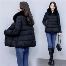 2020冬季新款简约时尚大毛领棉服保暖显瘦短款外套，女装棉衣/棉服，香香