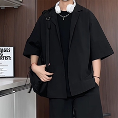 C5029/P40夏季新品西服领衬衫男个性肌理感格纹潮男宽松衬衣上衣，男装西服，电商A141