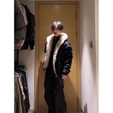 现货高品质美式高街冬季重磅硬挺短款座山雕毛领棉衣男女加厚外套，男装棉衣，电商A486-1