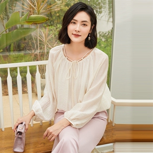 时尚百搭黑色天丝锦纶女装衬衫 舒适透气显瘦长袖上衣图片