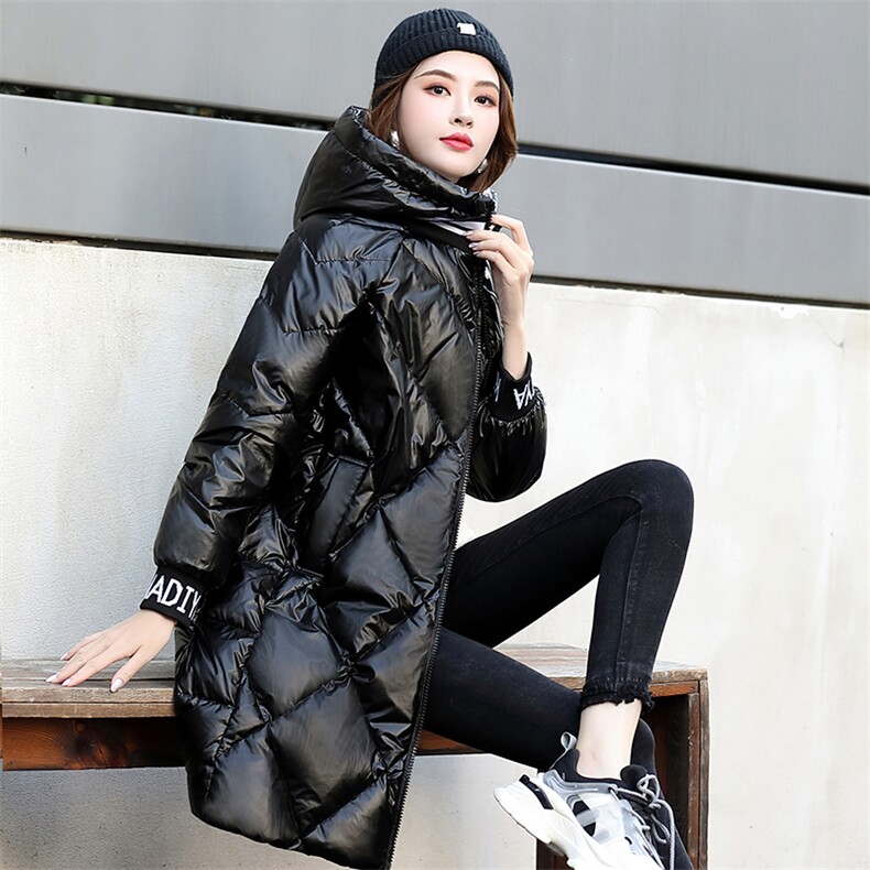 时尚保暖中长款亮面羽绒服女冬季新款修身显瘦外套,女装羽绒服,阿舍尔精品