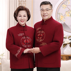 2025情侣加绒羊毛呢中老年唐装外套爸爸妈妈喜庆生日婚宴唐装外套，男装民族服装，钱塘723