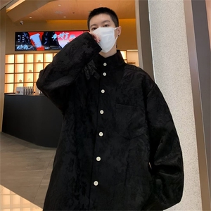 潮牌提花中山唐装衬衫男长袖风复古潮流休闲衬衣外套45333-P50图片