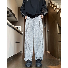 美式高街牛仔裤秋季男女生2024直筒宽松阔腿潮牌痞帅巴家弯刀裤子，男装牛仔裤，星座410-7