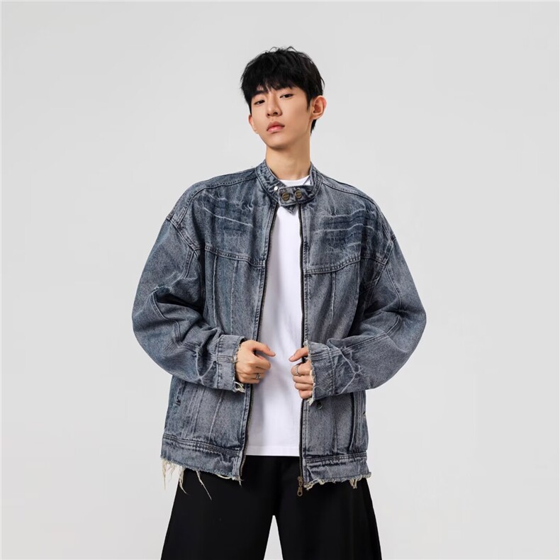 美式水洗短款复古潮牌痞帅拉链街头牛仔衣工装夹克JK4501-P77图片