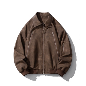 1扎染做旧面料双拉链大口袋情侣大码M-5XL皮夹克JK77867P90控148图片