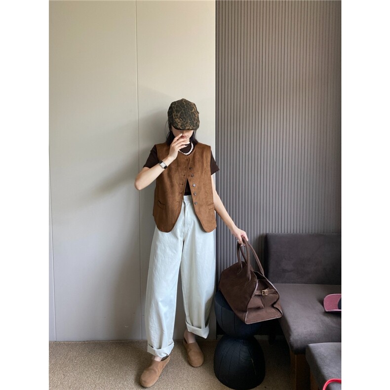 韩版复古麂皮绒马甲外套女大码胖mm秋季新款宽松无袖坎肩背心上衣,男装背心/马甲,星座506A