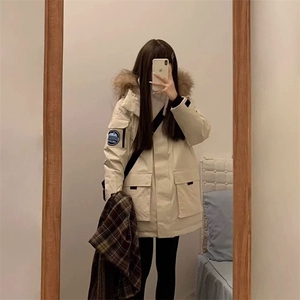 KK108-P108 大毛领工装情侣棉服2025新款冬季加厚韩系宽松棉袄图片