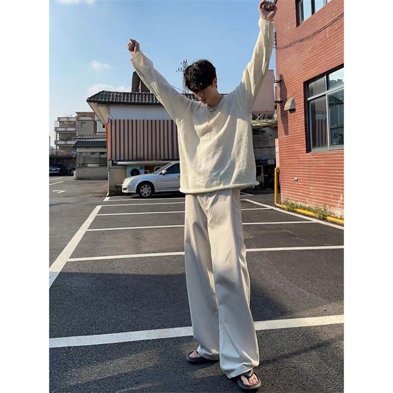 小众V领针织衫男款轻奢老钱风慵懒外穿打底衫潮牌破坏风薄款长袖,男装T恤,星座1008
