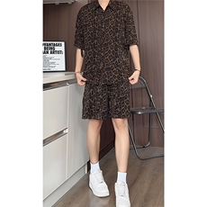 豹纹短袖衬衫男短裤男潮流休闲套装男M-5XL大码TZ78703P50控98，男装休闲套装，星座226-1