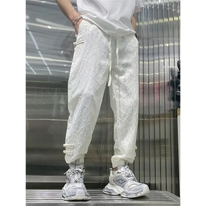 夏季风休闲裤男女同款宽松哈伦裤潮流纯色九分裤盘扣束脚运动裤图片