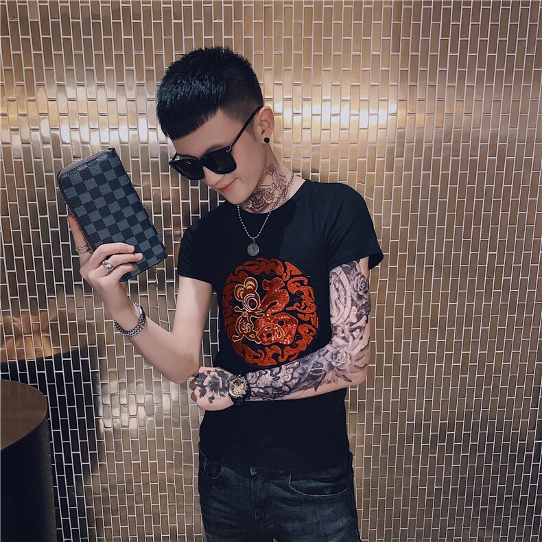 夏季新男装社会精神小伙短袖圆领修身T恤刺绣小衫C301B-DT01,男装T恤,电商C301B