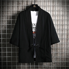 HF59111-P40风汉服男开衫外套七分袖道袍网格挂拍，男装民族服装，电商A040A
