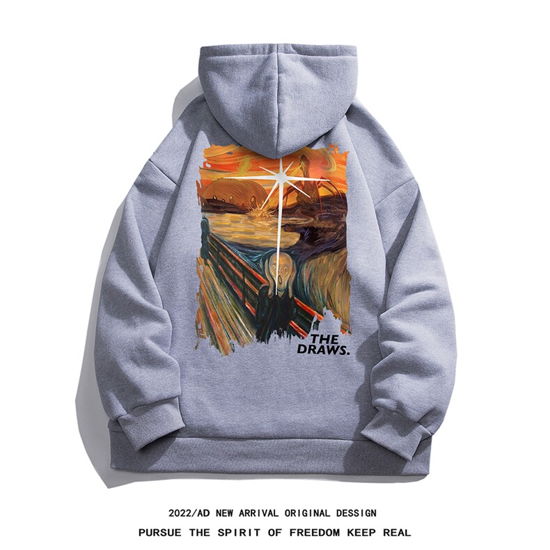 白底23新款秋季时尚百搭宽松印花潮流情侣连帽卫衣W6274P40控58，男装卫衣，电商A268-1