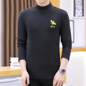 冬季半高领双面绒刺绣蜜蜂卫衣男加绒加厚保暖打底衫长袖红330P28图片