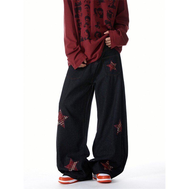 春款大货款美式星星贴布绣牛仔弯刀裤男裤潮牌裤k116p55控88，男装休闲裤，星座1011-1