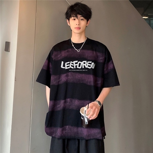 夏季高级条纹百搭潮牌男女同款时尚渐变印花短袖T恤上衣T117-P28图片