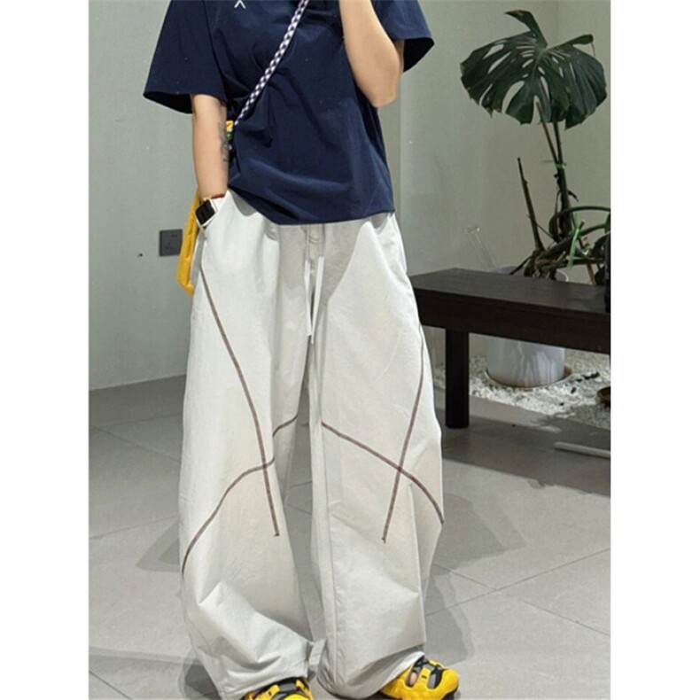 宽松休闲裤美式潮流撞色线条字母阔腿裤秋季百搭弯刀裤子K19，男装休闲裤，星座1116A（原606A-3）