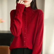 2025年秋季时尚百搭通勤简约休闲加亮片半高领针织衫，女装针织衫/毛衣，郡淞羊绒