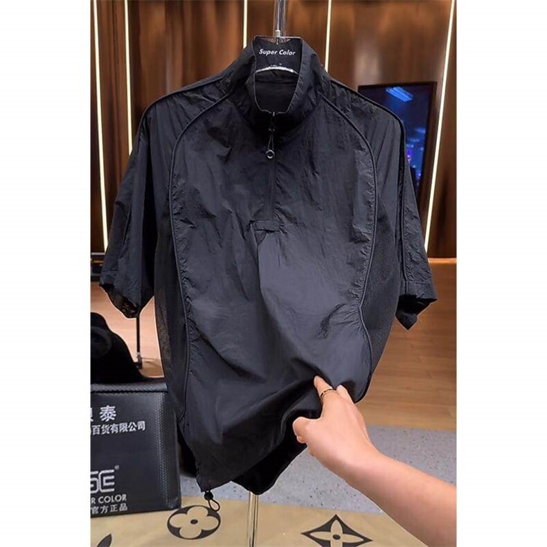 【黑武士防晒短袖】25春夏百搭网孔线条设计短袖t恤GBL0066P53,男装防晒衣,电商A089-1